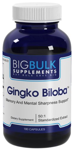 Gingko Biloba Mémoire santé mentale et de soutien en vrac Vigilance Big suplements Gingkoflavonglycosides 24% Gingko Biloba 250mg 180 Capsules 1 Bouteille