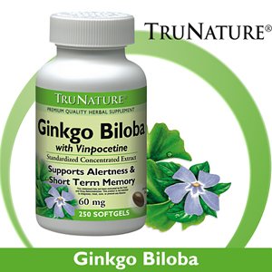 Ginkgo Biloba avec Vinpocetine TruNature, 60mg (250 Capsules)