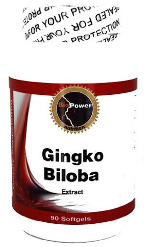 Ginko Biloba Extrait # Améliorer la mémoire - 90 gélules standardisé pour contenir 24% Glycosides - par BioPower