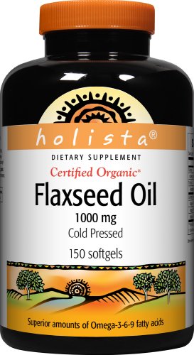Holista Flaxseed Oil 1000 mg pressée à froid certifiée biologique, 150-Count Bottle