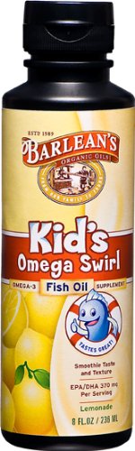 Huile Barlean Kid Bio Huiles de poisson Omega Swirl, saveur de limonade, 8-Ounce Bottles (Pack de 2)