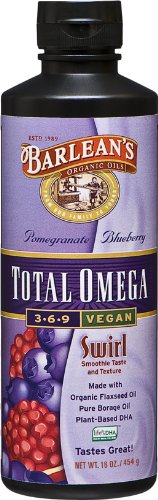 Huiles organiques Barlean du total Swirl Vegan Omega lin / bourrache grenade Myrtille, 16-Ounce Bottle
