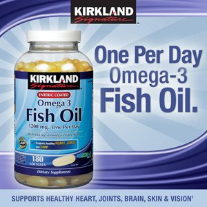 Kirkland Signature entérique enduit d'huile de poisson Omega 3 1200 mg d'huile de poisson, 684 mg d'oméga-3 Fatty Acids, 180 gélules