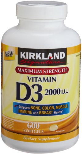 Kirkland Signature Maximum Strength Vitamin D3 2000 UI 600 Capsules de bouteilles,