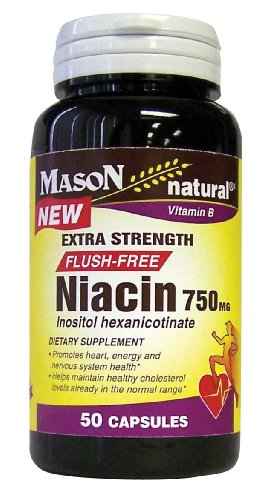 Mason Vitamines Niacine 750 mg Extra Strength FLUSH capsules de vitamine A GRATUITES, (B-3) hexanicotinate d'inositol, 50-count Bouteilles (pack de 2)