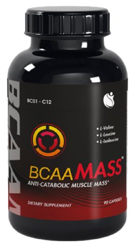 Mass BCAA Acides aminés à chaîne ramifiée L-Leucine L-Isoleucine L-Valine BCAA Ratio 04:01:01 90 capsules 1 Bouteille