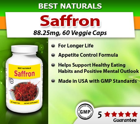 Meilleures Naturals, contrôle de l'appétit, 100% Extrait Pur Safran qualité Satiereal, 88.25mg - 60 capsules Vegi