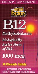 Natural Factors Vitamine B12 Methylcobalamin Comprimés 1000mcg, 90-Count