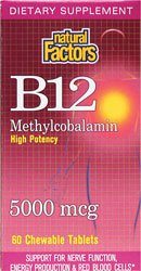 Natural Factors Vitamine B12 Methylcobalamin Comprimés 5000mcg, 60-Count