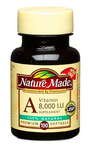 Nature Made Vitamine A, 8000 UI, 100-Count Capsules (pack de 3)