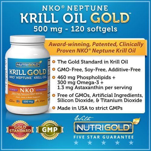 NKO Neptune Krill Oil GOLD, 500 mg, 120 gélules (multi-breveté, sans OGM, sans hexane, pressée à froid l'huile de krill antarctique avec astaxanthine) # 1 en oméga 3 suppléments d'huile de Krill