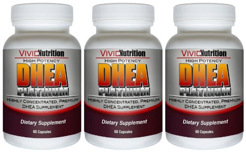Nutrition Vivid Fort Potentiel DHEA Platinum (3 bouteilles) - de qualité pharmaceutique, hautement concentré supplément de DHEA 25mg 60 capsules