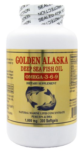 Or l'Alaska profond de la mer oméga-3-6-9 Fish Oil 1000 mg 300 gélules