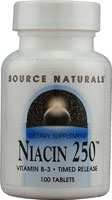 Source Naturals Niacine 250mg caplets à libération lente, 100 comprimés (lot de 2)