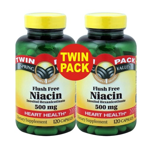 Spring Valley - Flush Niacin gratuit (B-3) 500 mg, 240 capsules (2 bouteilles de 120)