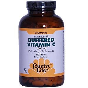 Time Release Country Life Buffered Vitamin C 1000 mg et 150 mg de bioflavonoïdes, 250-Comte