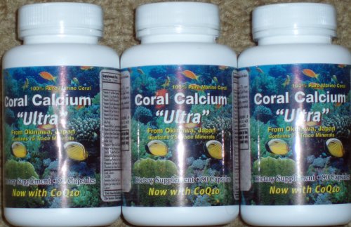 3 Bouteilles de calcium de corail Ultra 90 capsules par bouteille-La Nouvelle calcium de corail suprême
