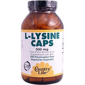 Country Life L-lysine 500 mg de b-6, 250-Comte