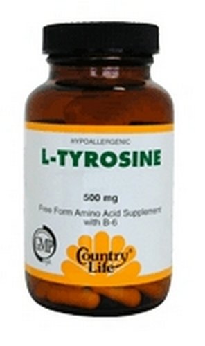 Country Life L-Tyrosine 500mg capsules végétariennes Avec B-6, 100 gélules végétales