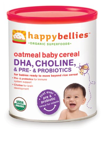 Happy Bellies Céréales Bio Bébé avec DHA Pre Plus et probiotiques, avoine, 7-Ounce Canisters (Pack de 6)