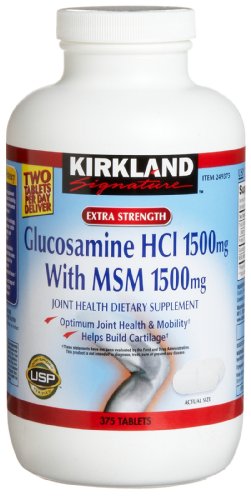 Kirkland Signature Glucosamine HCI Extra Strength 1500mg, MSM Avec 1500 mg, 375-Count Comprimés