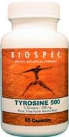 TYROSINE BIOSPEC 500: Pour la thyroïde et surrénales Fonction / Mood Elevator. 500 mg 90 capsules