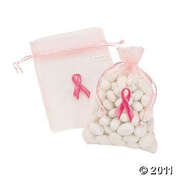 12 Breast Cancer Awareness Sacs Organza Ruban rose