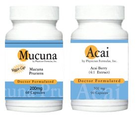 Acai gratuit, 500mg, 90 capsules w / Mucuna pruriens 200mg, 60 capsules végétales, L-DOPA, dopamine naturelle, Soutien Mood - Approuvé par Ray sahélienne, MD