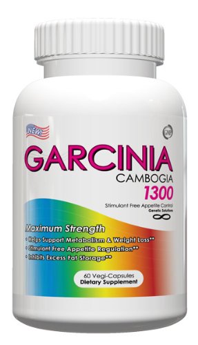 Garcinia 1300-1 Garcinia cambogia extrait de 1000mg-1 flacon de 60 capsules végétariennes, n ° 1 Garcinia cambogia 1300, avec le potassium, 60% HCA extrait, 1.000 mg par portion