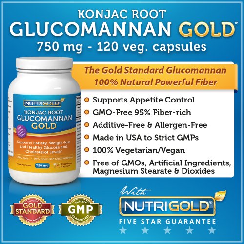 Glucomannan GOLD, fibre de racine de konjac pour perte de poids, 750mg, 120 capsules végétariennes
