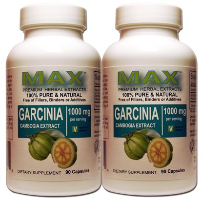 Max Extrait de Garcinia Cambogia 1000 mg par portion (Twin Pack) - 50% HCA - 100% pures 90 capsules par bouteille