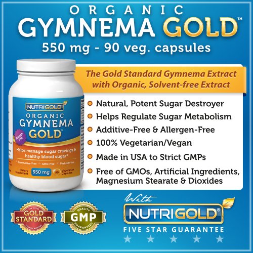 Organique Gymnema GOLD, 550mg, 90 capsules végétariennes (Gurmar sucre Destroyer) (# 1 Gymnema Sylvestre Supplément Leaf Extract pour les fringales de sucre)