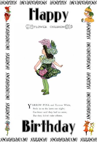 Enfants de fleur 6 "x 4" Art de carte de voeux Yarrow rose et blanc