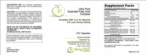 Ultra-pure Complexe acides gras essentiels complet avec CLA pour la grosse perte maximale lors d'une diète (120 Gels mous)