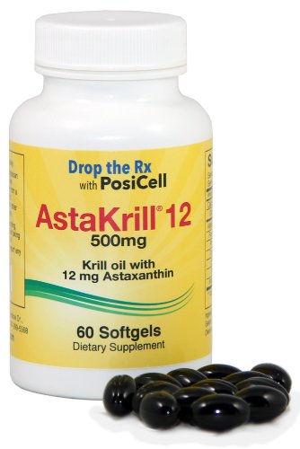 Azantis AstaKrill 12 Huile de Krill avec 12,0 mg d'astaxanthine par portion, 500 mg, 60 gélules