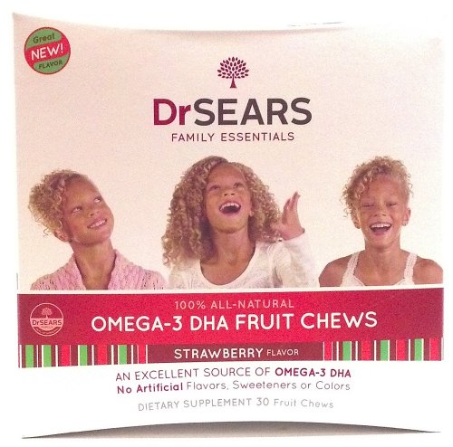 Dr Sears Family Essentials 100% naturel oméga-3 DHA à mâcher aux fruits saveur de fraise sans arômes artificiels ou édulcorants Couleurs Dietary Supplement 30 bouchées de fruits (1 pièce)
