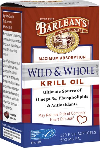 Huiles biologiques Barlean sauvages et huile de krill entier, 120 Count