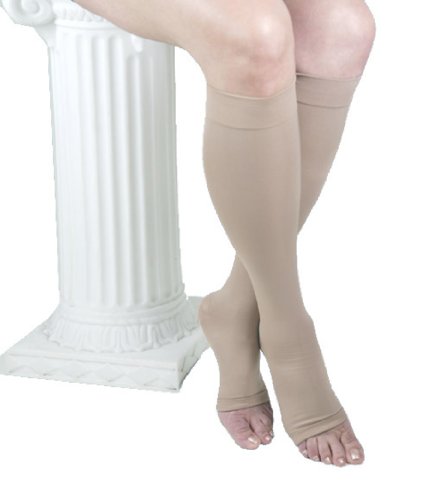 ITA-MED Diplômé Hauts de compression du genou, unisexe, microfibre, bout ouvert (25-30 mmHg), grand, BEIGE