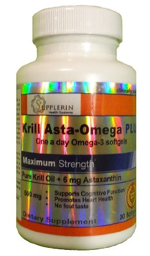 Krill Asta-Omega PLUS (500 mg d'oméga-3 DHA / EPA Antarctique Huile de Krill avec 6mg astaxanthine)