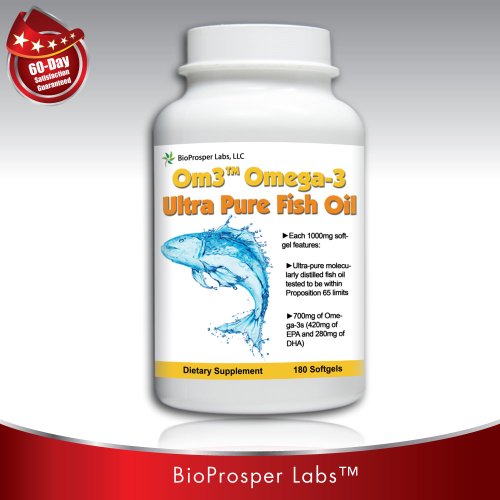 OM3 ultra pure 1000 mg d'huile de poisson avec 700 mg d'oméga-3 (EPA + 420mg 280 Dha) 180 gélules