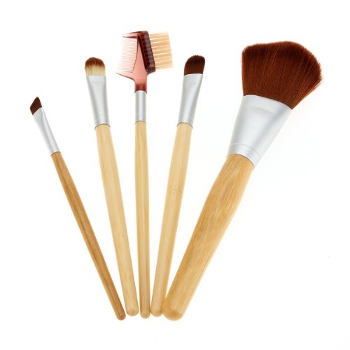 5pcs Bamboo cosmétique de maquillage Ombre à Paupières poudre pour le visage Pinceau Blush Bag Set Kit