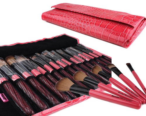 Bundle monstre 15pc Studio Pro maquillage Make Up Cosmetic Set Kit w / Caisse rose de Crocodile Faux Brush - pour l'ombre à paupières, blush, eye-liner, etc