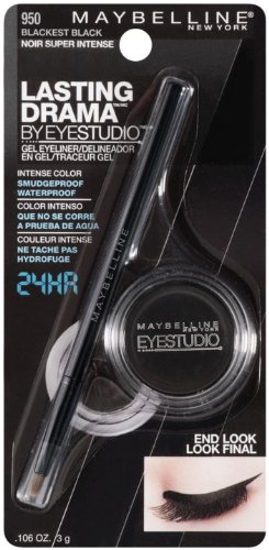 Maybelline New York Eye studio Lasting Eyeliner de gel d'art dramatique, Très Noir 950, 0,106 once
