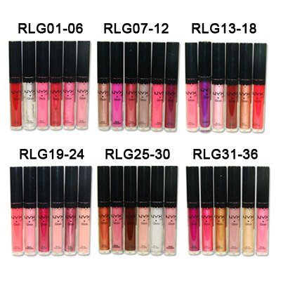 NYX Round Long Lasting Lip Gloss 36pc plein écran (dans 36 couleurs différentes) avec sac cosmétique libre