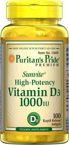 Fierté Sunvite forte puissance Vitamine D3 1000 UI de Puritan 100 des gélules Rapid Release