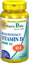 Puritains fierté Haute Puissance vitamine D (D-3) 1000IU 100 gélules 1 Bouteille