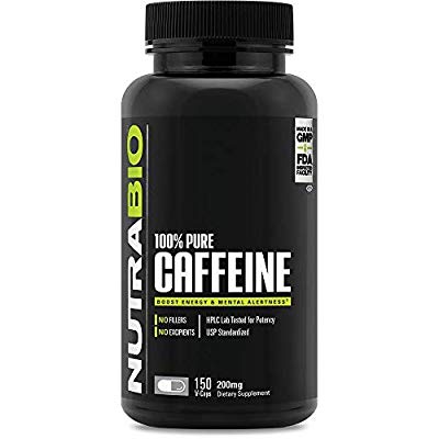 NutraBio 100% Pure Caffeine Anhydrous 150 Capsule 200mg